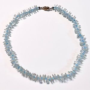 Frosted Blue Beaded 15” Necklace with Gold-tone Screw-in Clasp
